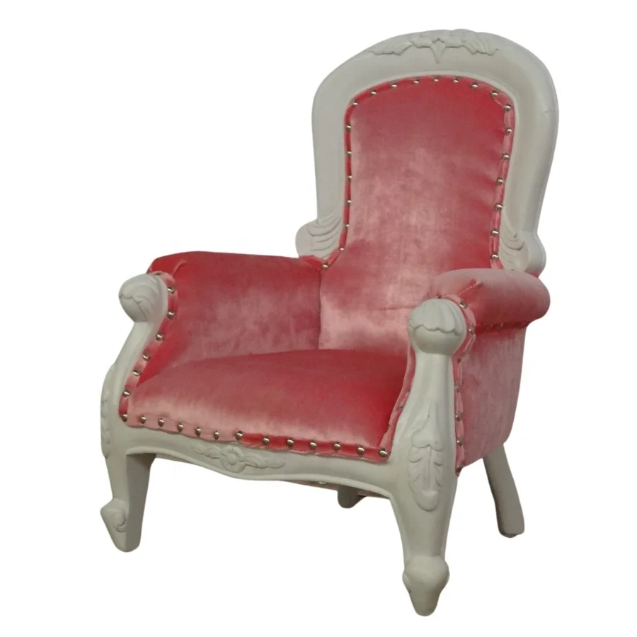 Antique Children Armchair European Style Kids Furniture Classic Doll Chair White Painted With Pink Fabric Kids Sofa for Toys