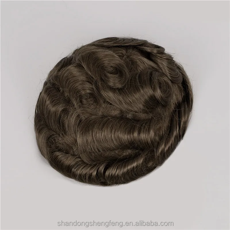 skillful remy hairpieces manufacture natural black curly wave thin skin permanent mono + pu hair replacement men toupee