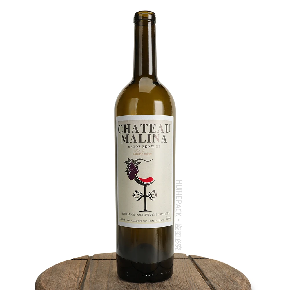 China Manufacturer 75 cl Slim Round Bordolese OLIVE ANTIK GREEN Round Empty Fint Glass Red Wine Bottles
