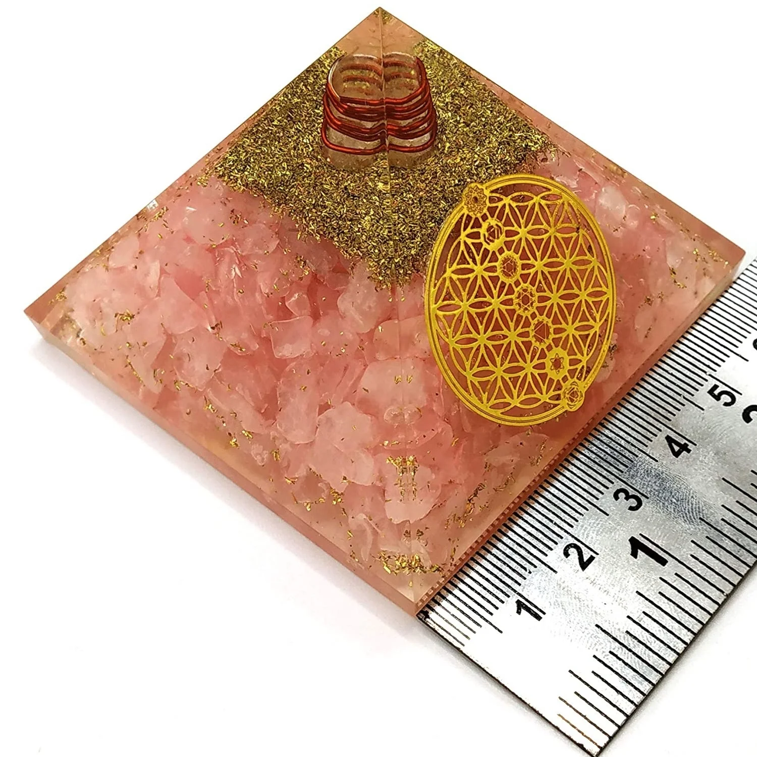 Natural Rose Quartz Orgone Pyramid With Chakra Symbol Rose quartz Orgonite Pyramid Orgone Pyramid Wholesale