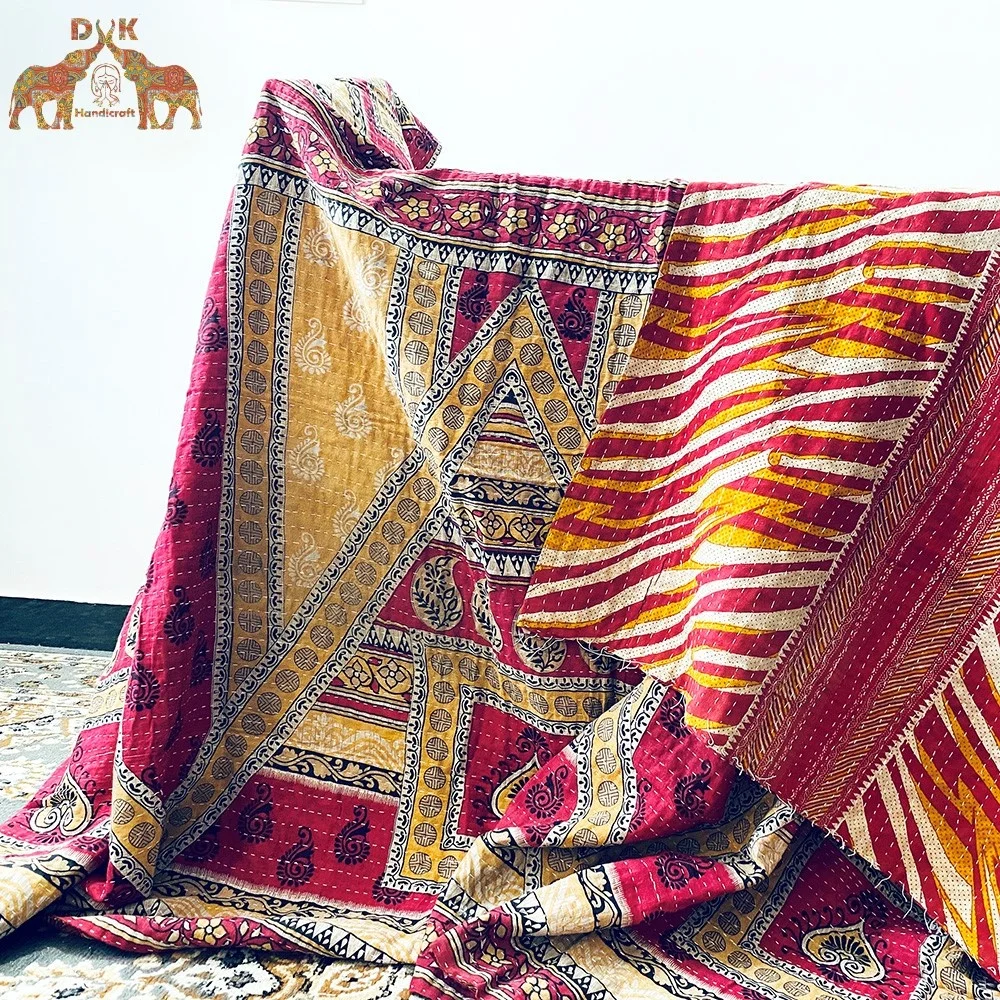 Винтажное одеяло kantha двустороннее ручной работы Gudari оптовая продажа винтажное из
