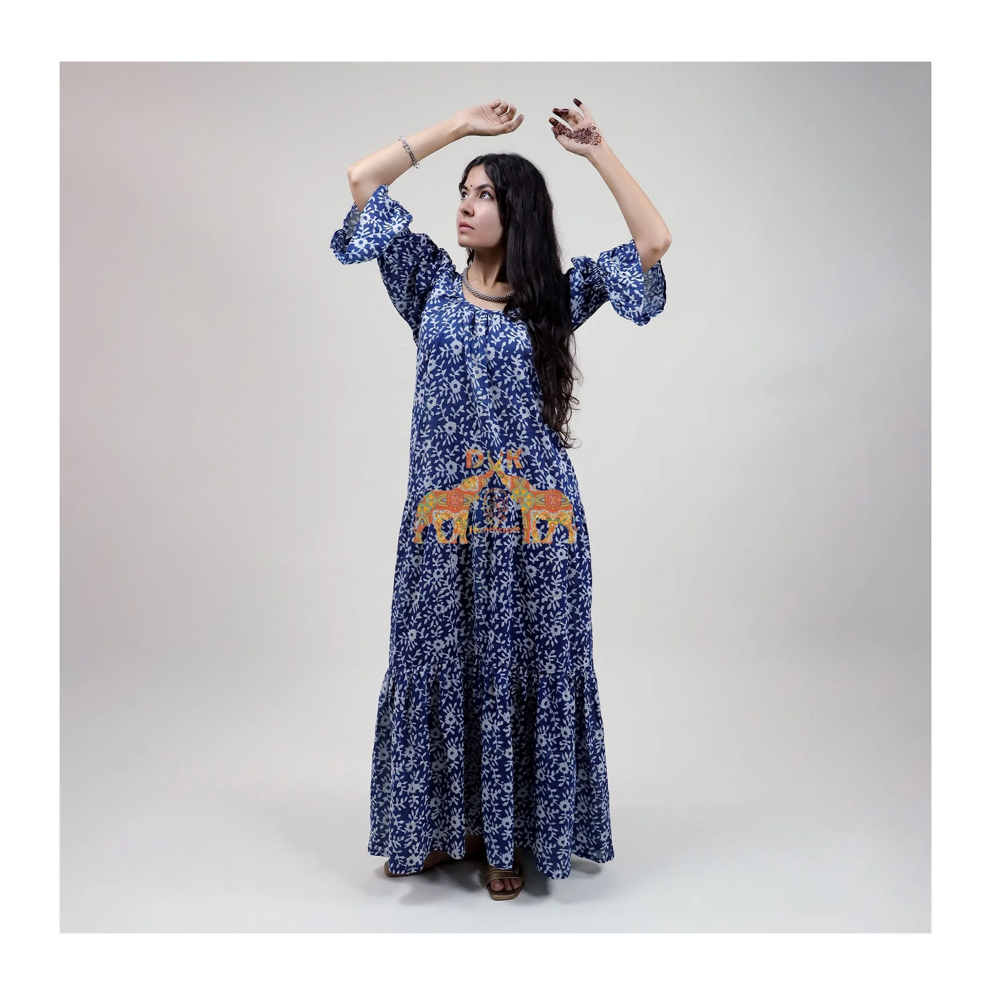 Длинное женское Хлопковое платье макси, вечерние платья из чистого хлопка с принтом ручной работы, оптовая продажа, свободное платье Макси