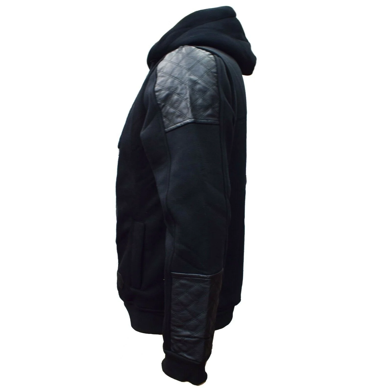 
Men Hoodies Zip Up Hooded Fleece Faux Leather Zipper Top Jacket Coat Warm Jumper 