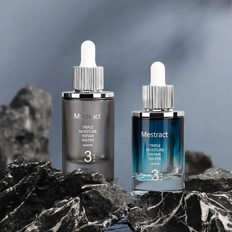 Luxury 30ml Thick Bottom Glass Serum Bottles for Essence silver dropper bottle with shoulder