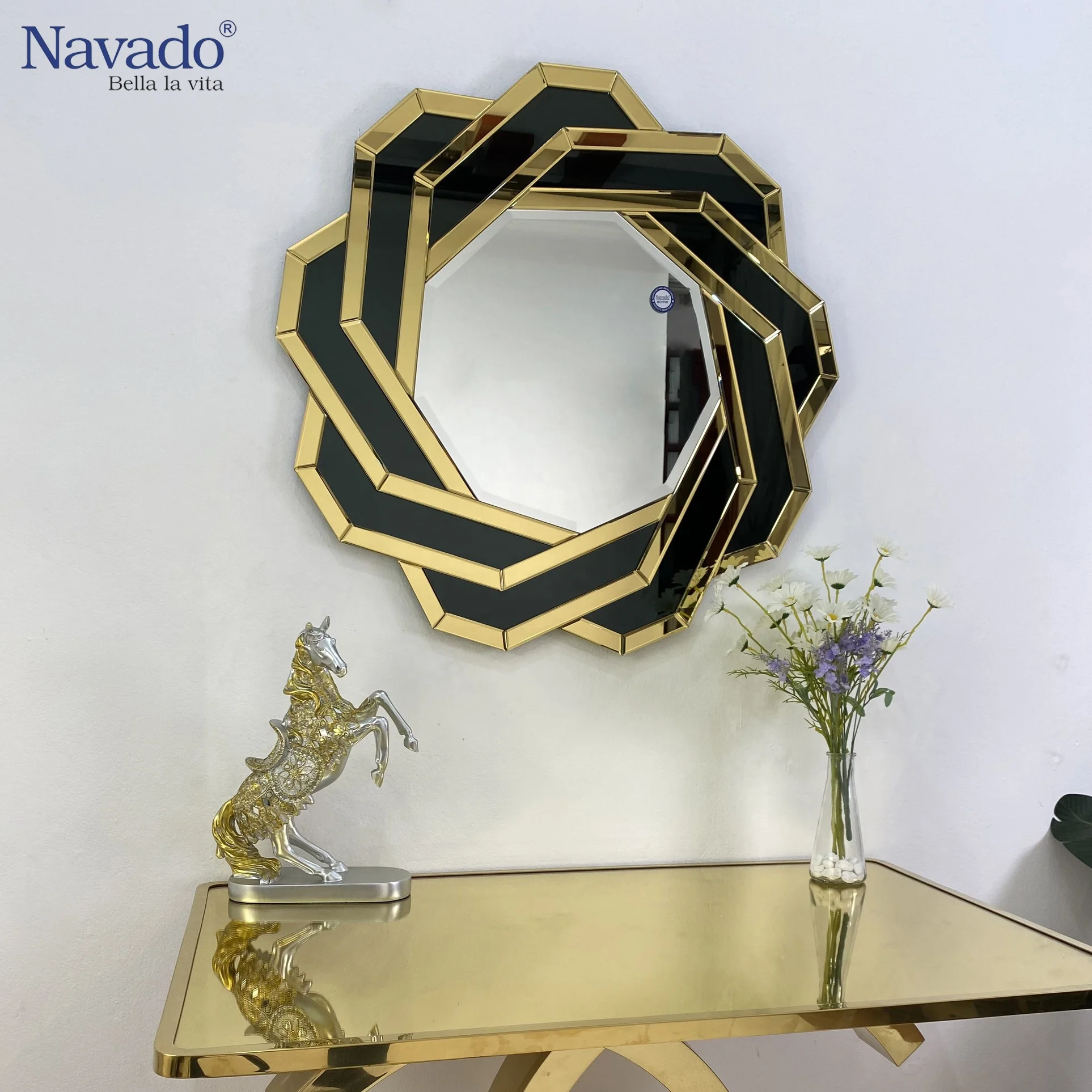 Новый дизайн высококачественное декоративное стеклянное настенное зеркало в форме пиона 80*80 см