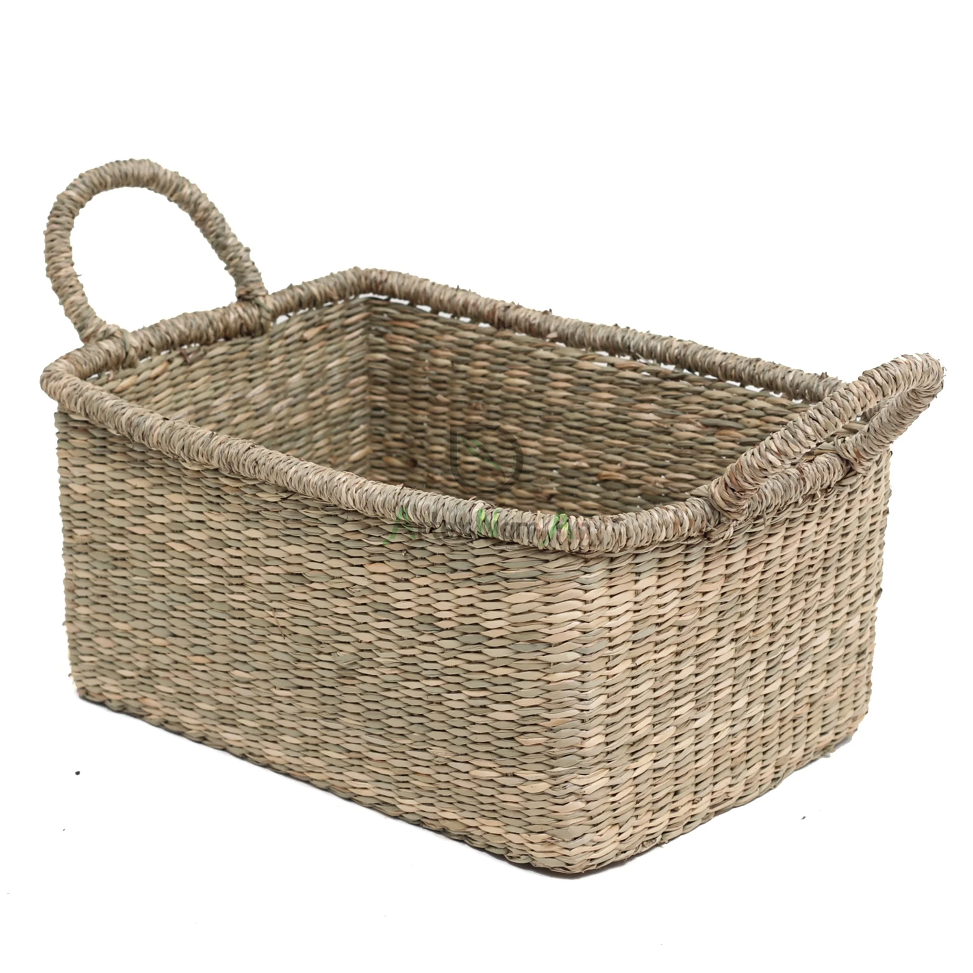Rectangular seagrass basket with handles/woven wicker clothes laundry basket shelf/toy desktop storage organizer home storage