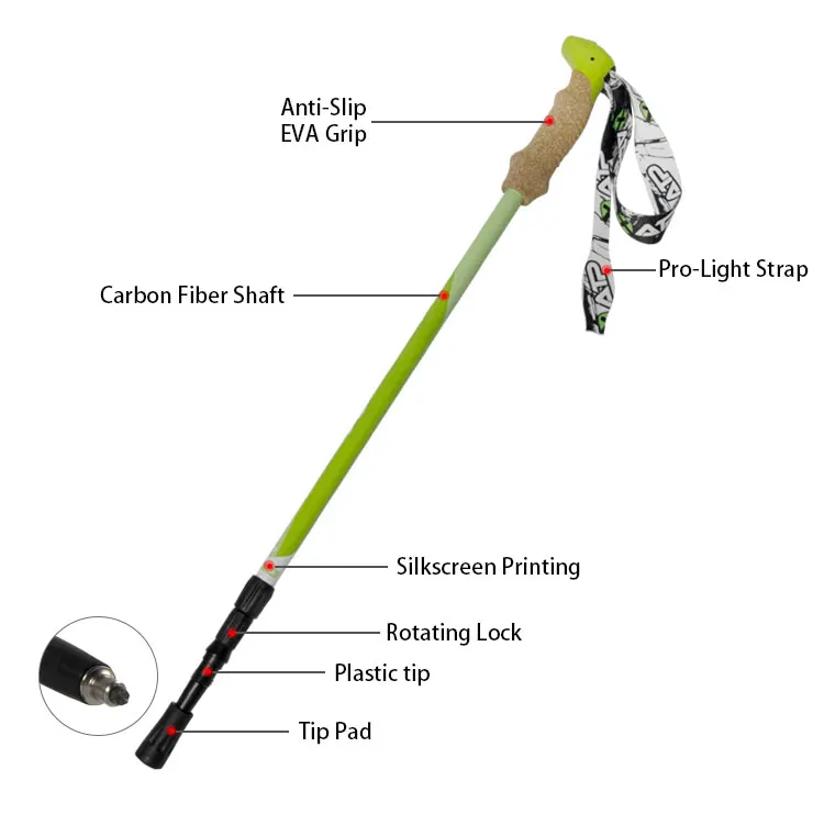 Customized Logo Hiking Sticks Trekking Poles Lightweight 3 Section Rotation Lock Cork Grip Carbon  Hiking Pole Trekking Pole