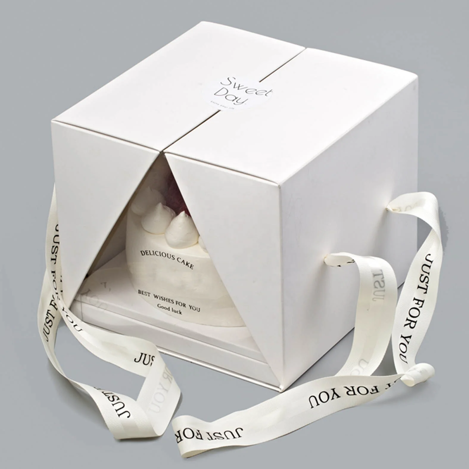 Custom Printing Cake Box Food Rigid Boxes Transparent Plastic Luxury Paperboard CMYK Elephant Bird Logo Wedding 4 6 8 10 12 Inch