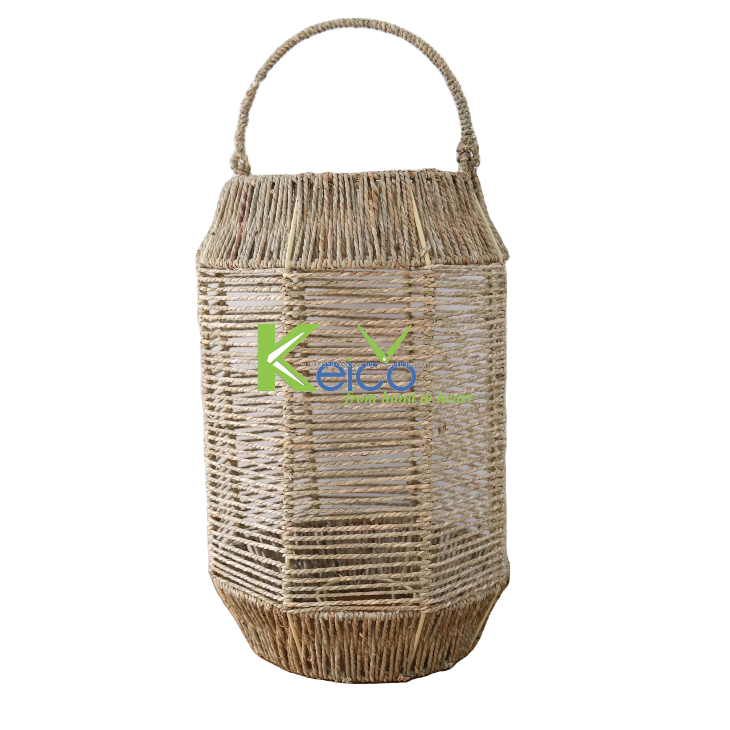 Cheap floor lamp cover seagrass wicker lanterns 100% handmade craft wholesale frames decorative candle holder home wedding decor