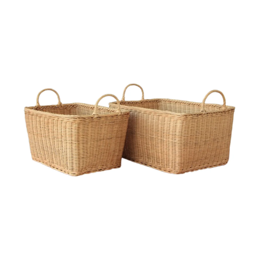 Wholesale Handwoven Rectangular Rattan Wicker Basket Fruit Tea Snack Bread Picnic Storage made in Vietnam