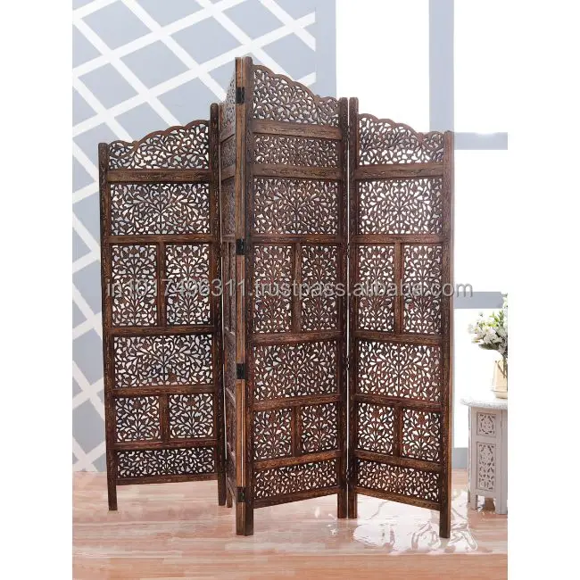 Деревянная перегородка ручной работы с 4 панелями и разделитель для комнат (коричневый), декоративная перегородка из массива дерева (отдельно стоящая)