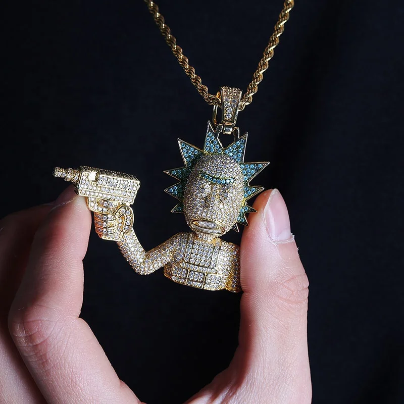 Hip Hop Jewelry Necklace New Arrival Gun Man Pendant Cubic Zircon Copper Necklace Iced Out Chain Men Gift
