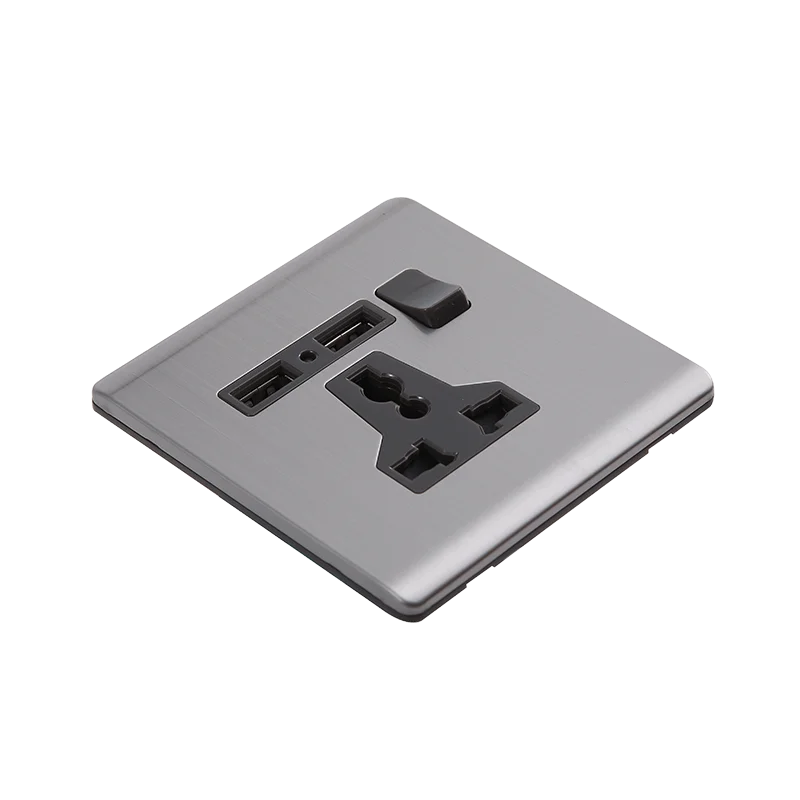 13A Factory price New design push button switch Universal socket Switch with 2 USB