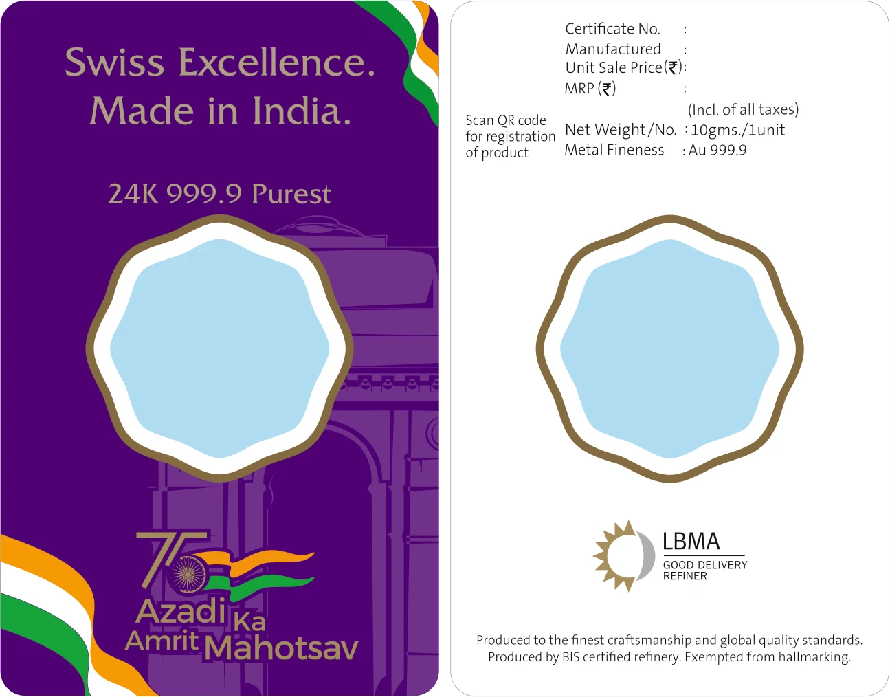 Packing card custom Gold Coin Bar Packaging Void PC Blister for sale 86mm x 54mm Plastic Security feature Printed card