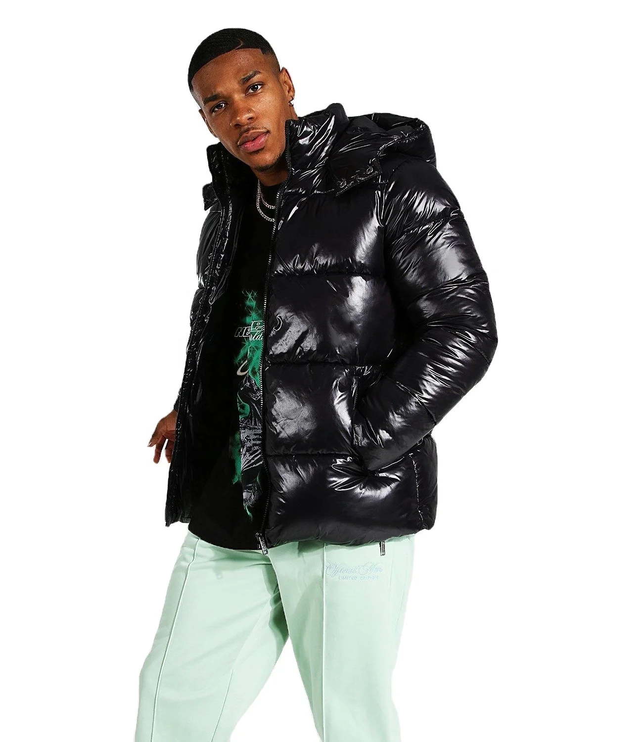 OEM Custom Printed Embroidered Mens Warm Coat Padded Puffer Bubble Winter Jacket / Down Goose Jackets Manufacturer