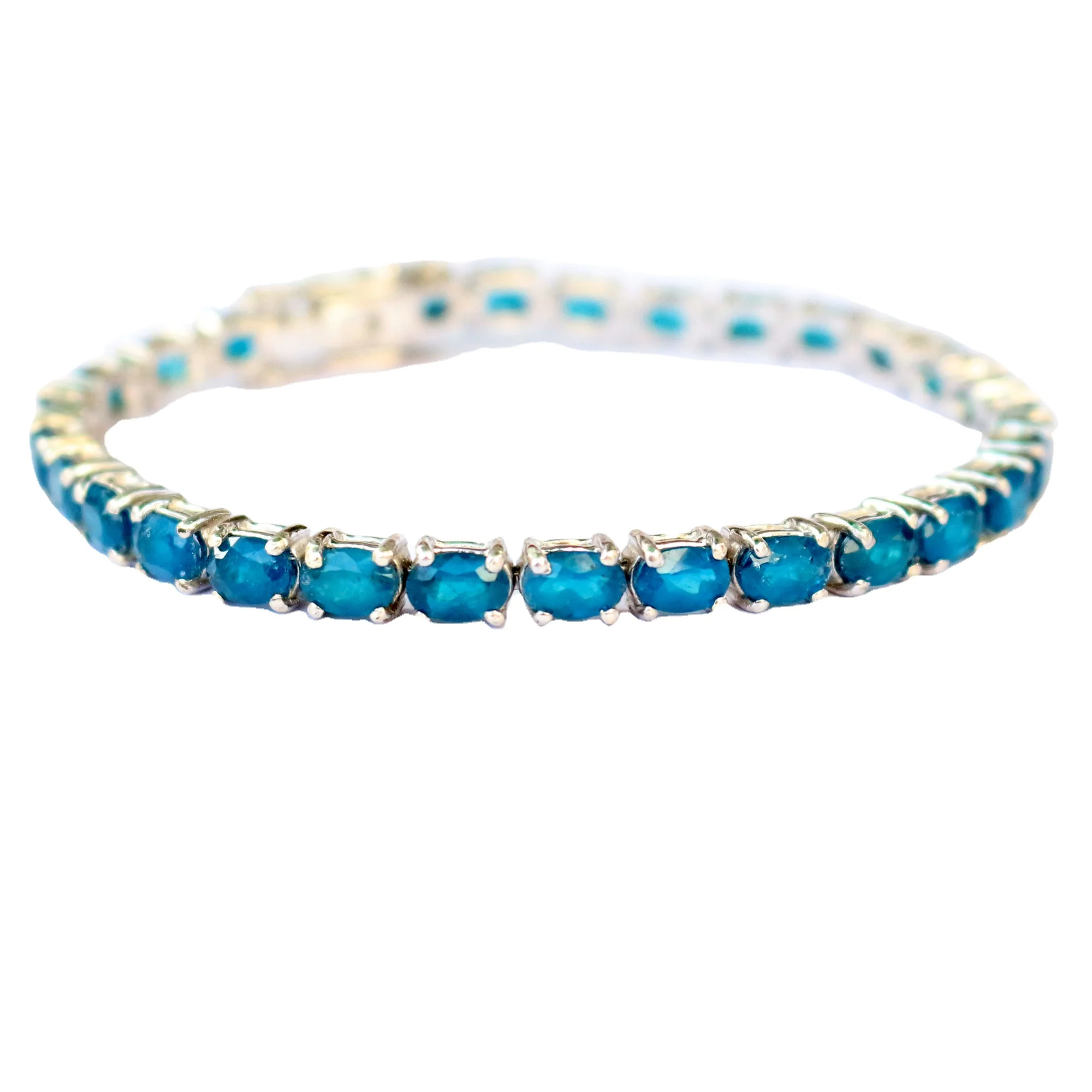 Top Quality Neon Apatite  Gemstone 925 Sterling Silver Handmade Bracelets Unisex Jewelry