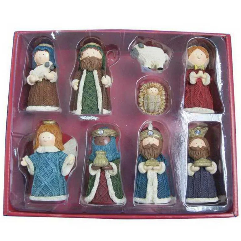 Custom Miniature Rustic Kids Christmas Nativity Scene Figurine set Small Decorative Religious Christian Figurines Jesus Manger