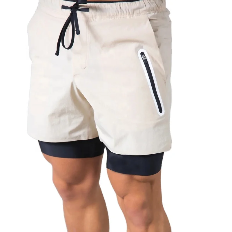 wholesale two layers anti emptied training workout gym shorts high quality double layer sweat jogger shorts men