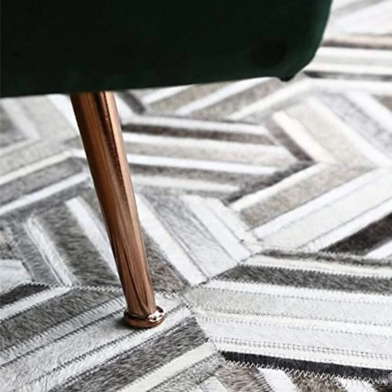 Hand Stitched Leather Hide Stripe Patchwork Area Rug Think Arrow Grey Cowhide with Logo Praying Mat for Home Decor Room Space