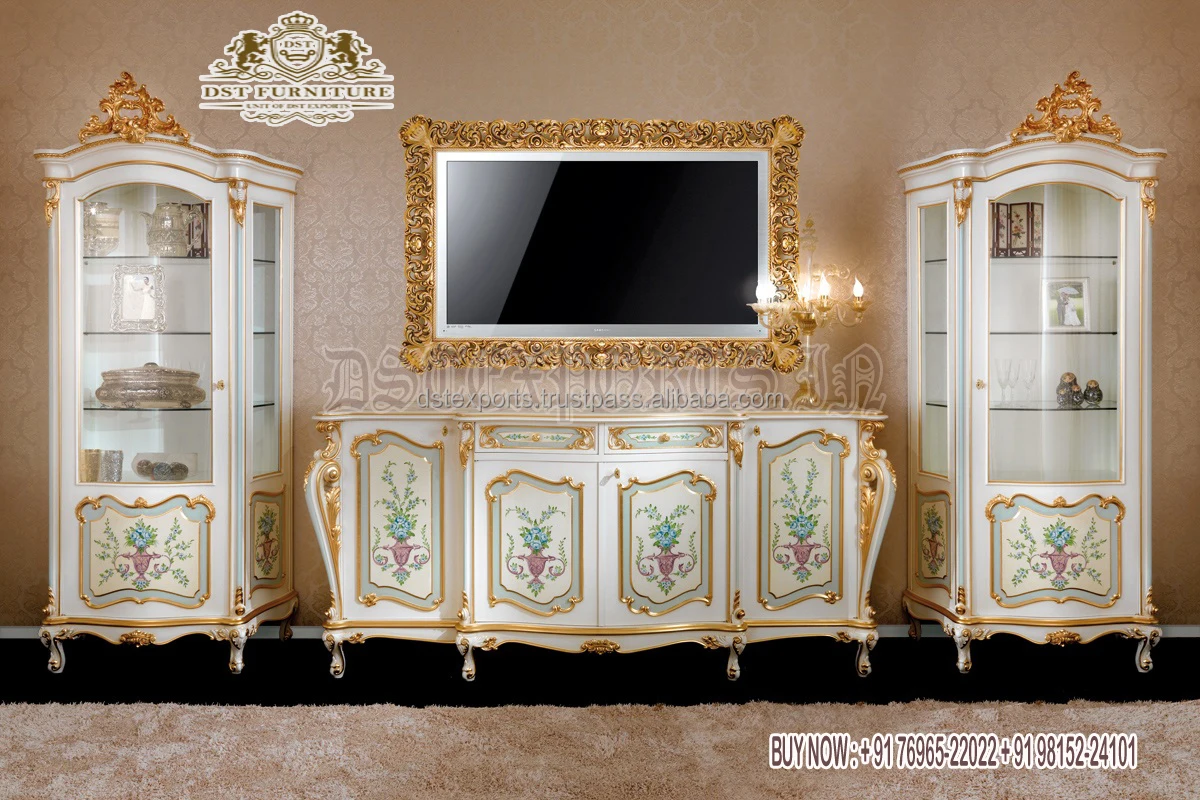 Italian TV Wall Unit With Cabinet Classic Hand Carved TV Units for Home Furniture Luxury Designer Tv Cabinets for Home