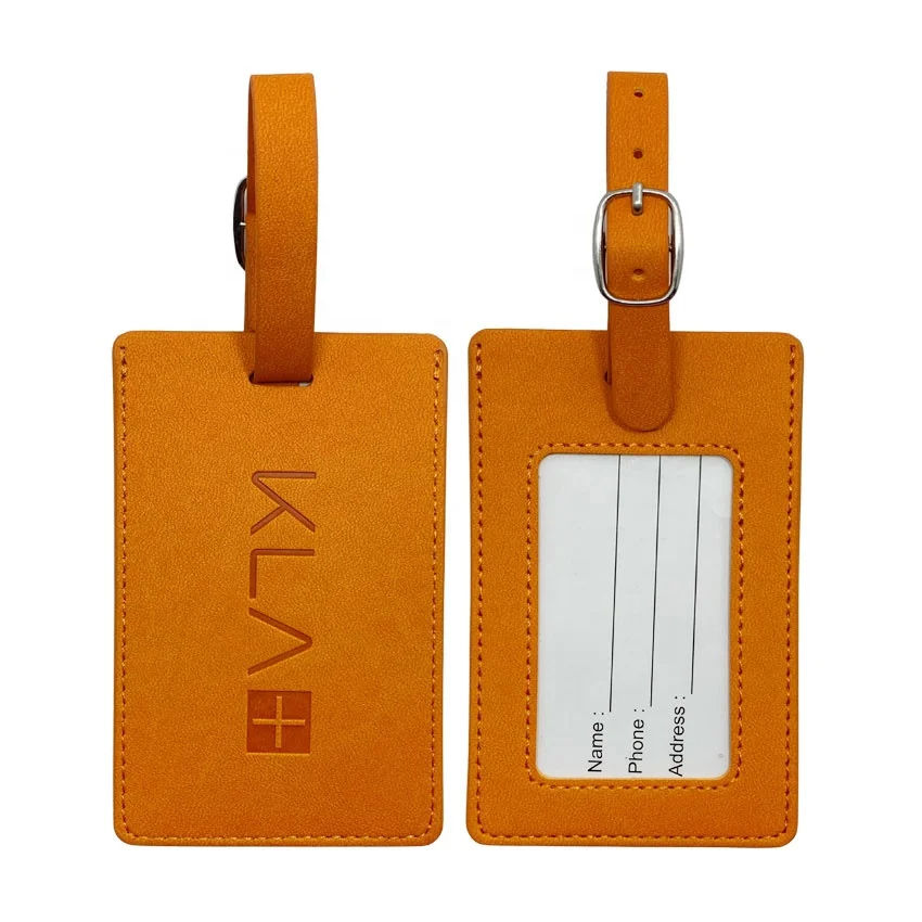 custom debossed logo travel agency souvenir giveaway leather luggage tags