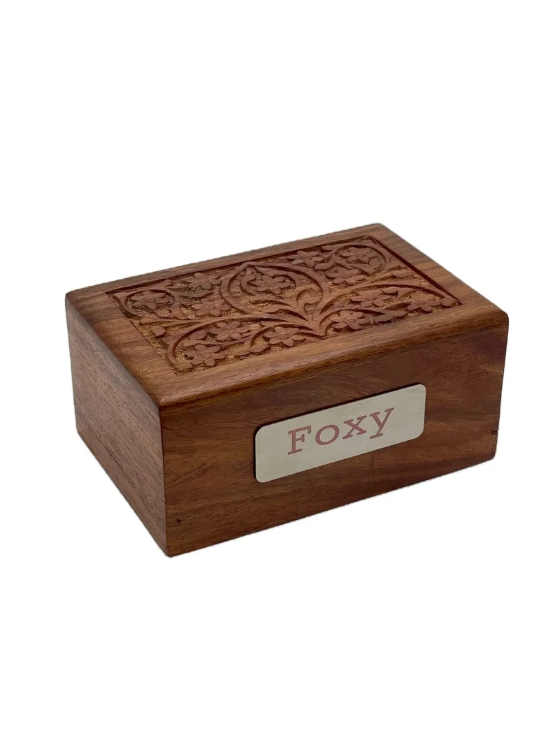 Pet Urn for Ashes Keepsake Carved Rosewood Box Pet Urn in Natural Reddish-Brown Color