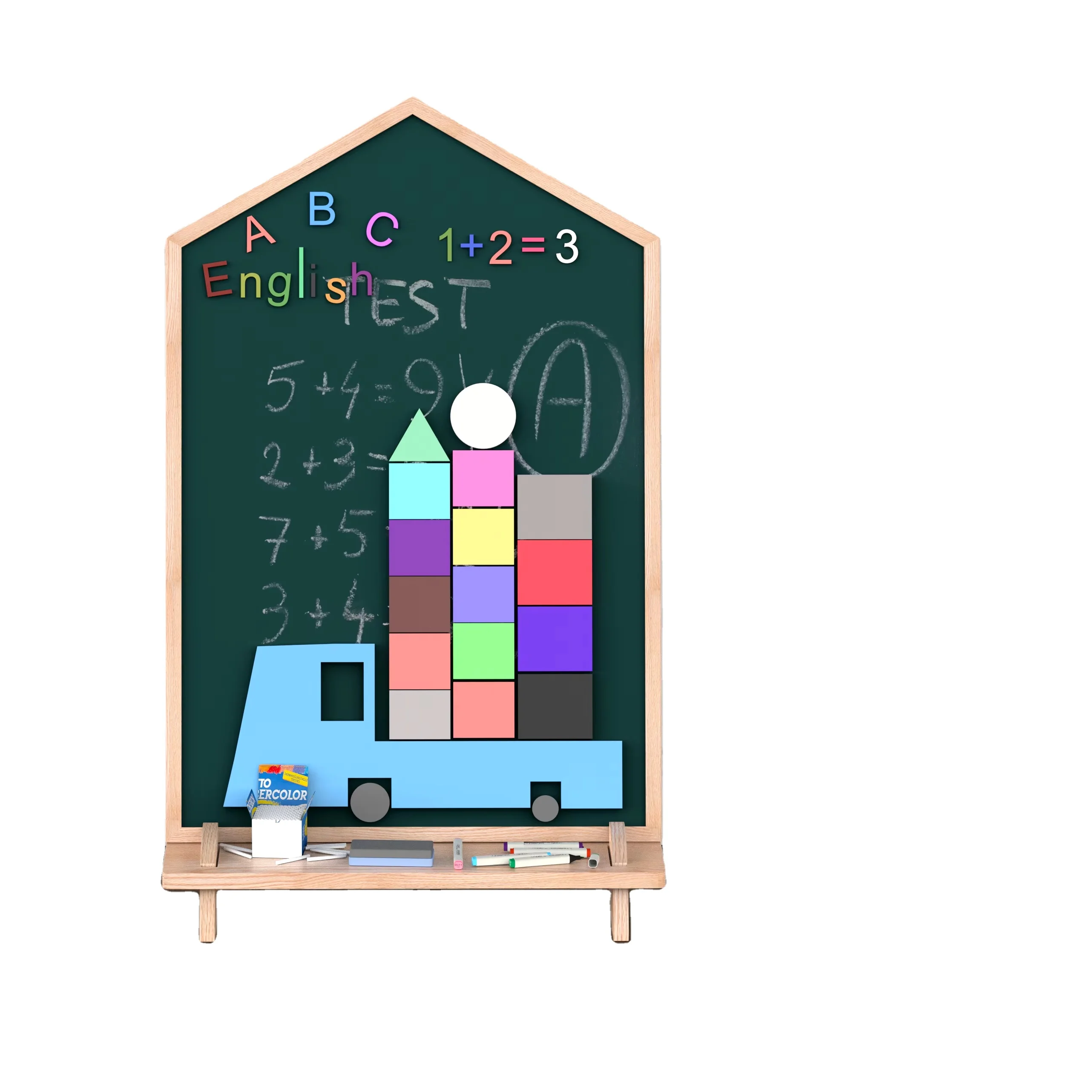 Safe & Secure Magnetic Chalk Board Drawing Writing Cork Blackboard With Wooden Frame Front white board Back blue board