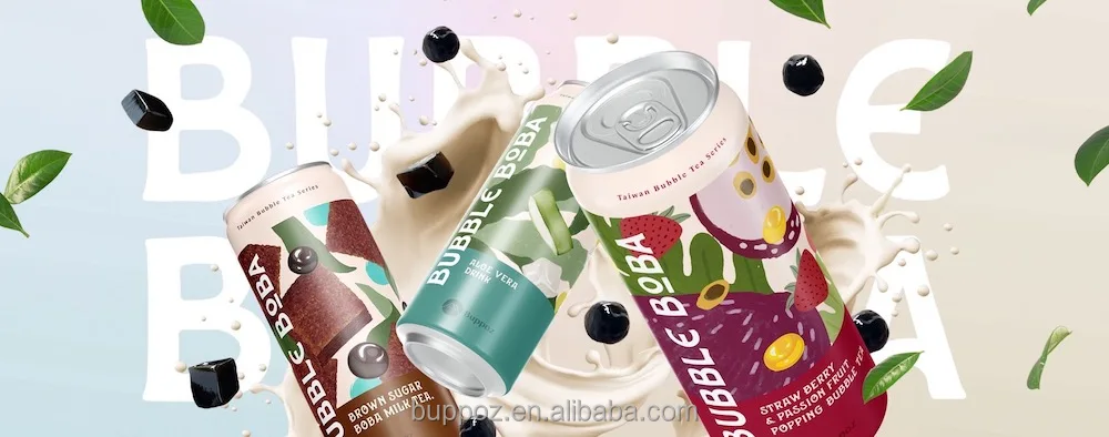 Canned Popping Boba Juice Tea Lychee Mango