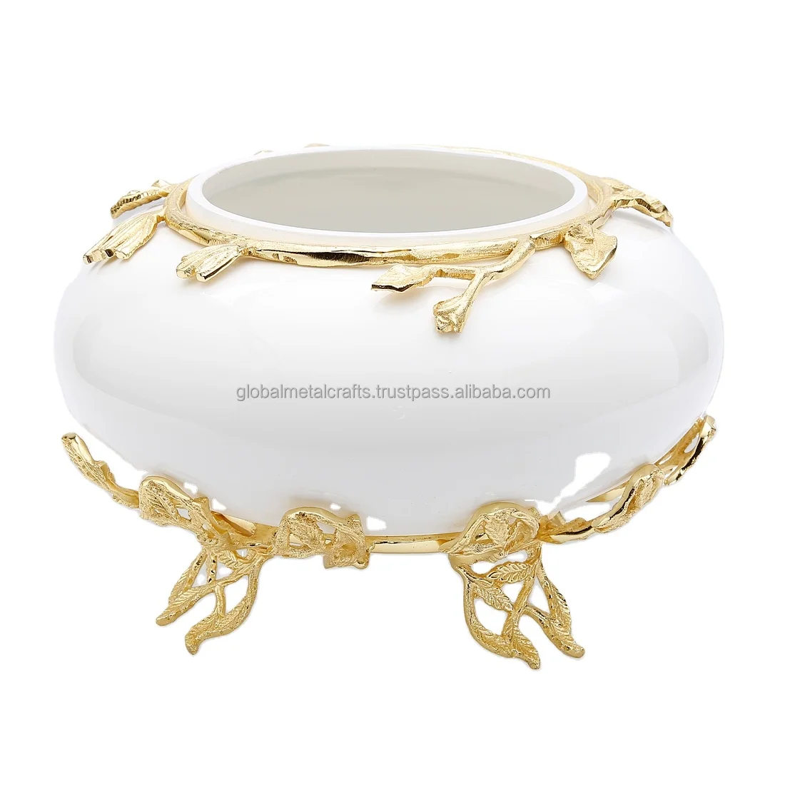 Decorative Glass Bowl  with metal stand Centerpiece Bowl Crystal Bowls for Decoration wedding decor