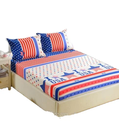 Polyester Fitted Sheet Mattress Cover Printing Bedding Four Corners With Elastic Band