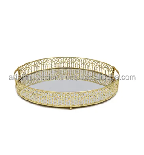 Excellent quality shiny gold polished tray etching design with fine quality aluminium iron material Hot Sale low price good item