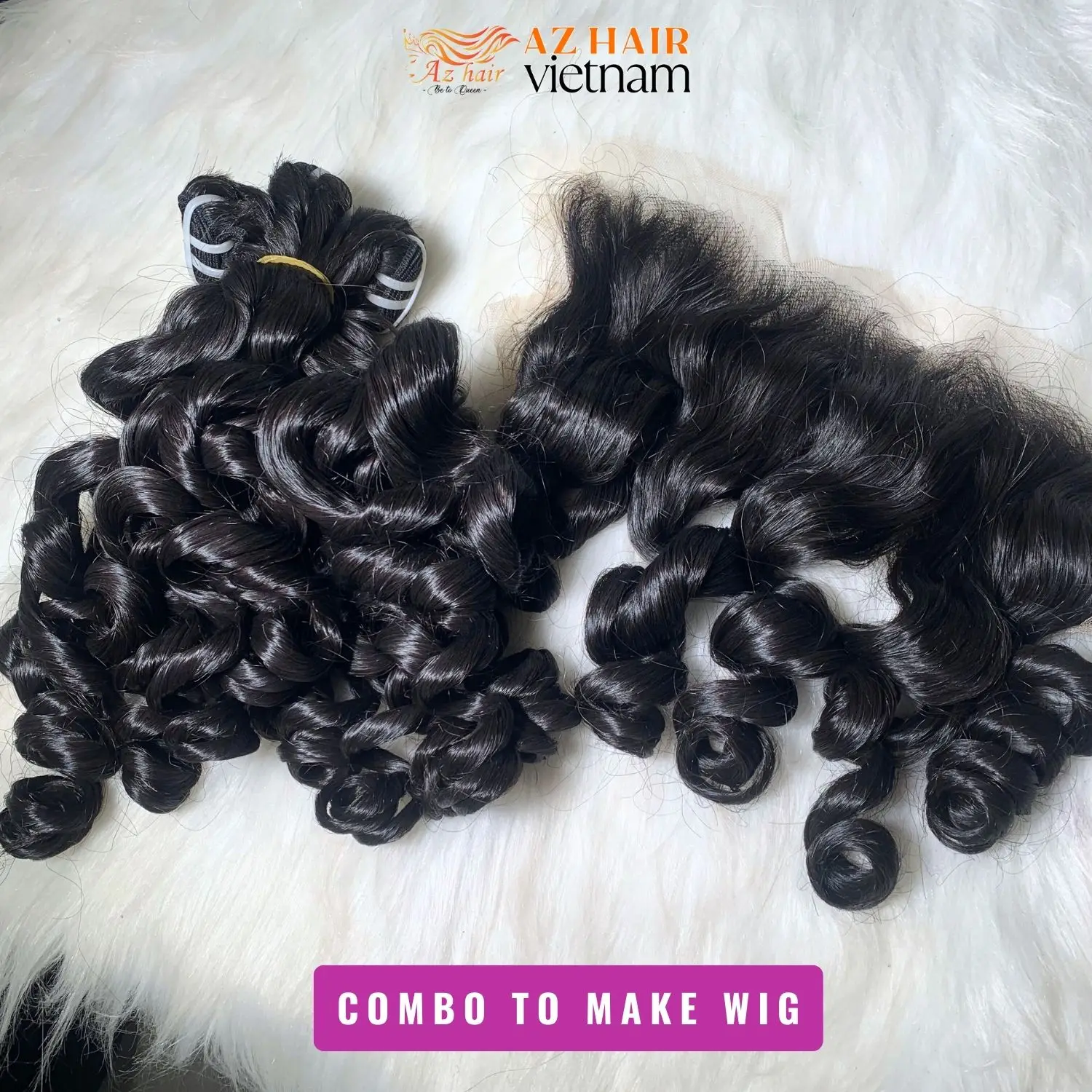 Super Double Drawn Ocean Wavy Bundle Weft With Matching Lace Closure Already Made Wig Azhair Vietnam Company