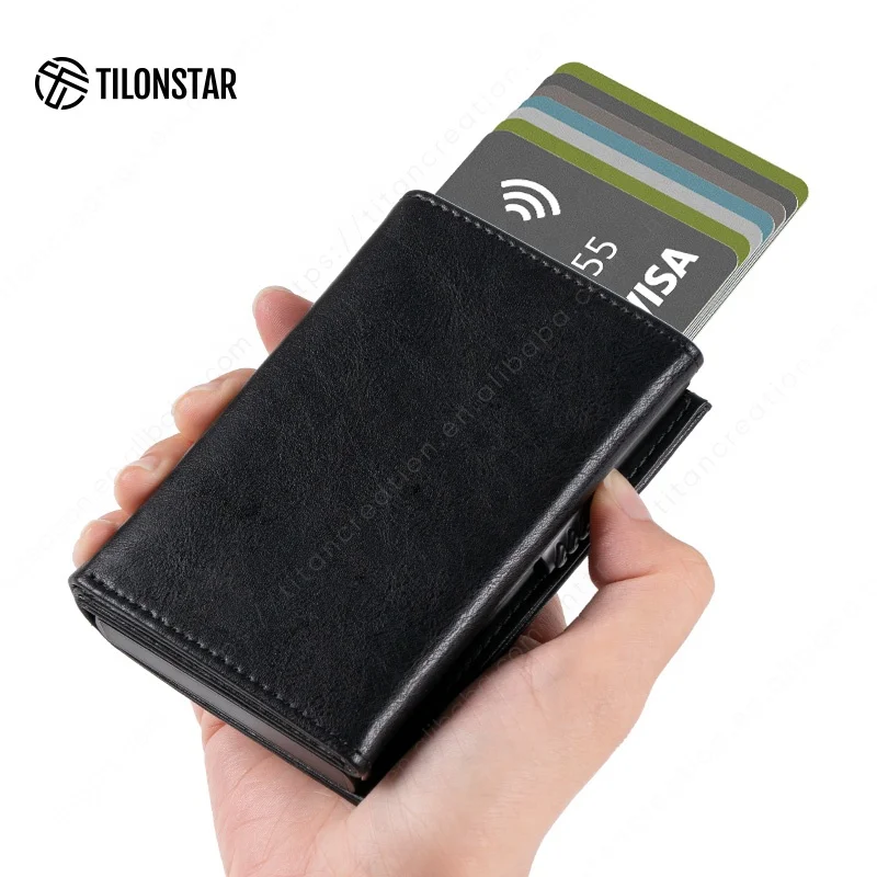 TILONSTAR TVC302 Minimalist Aluminium Card Holder Wallet Men Rfid Card Protector Business Credit Card Holder Leather