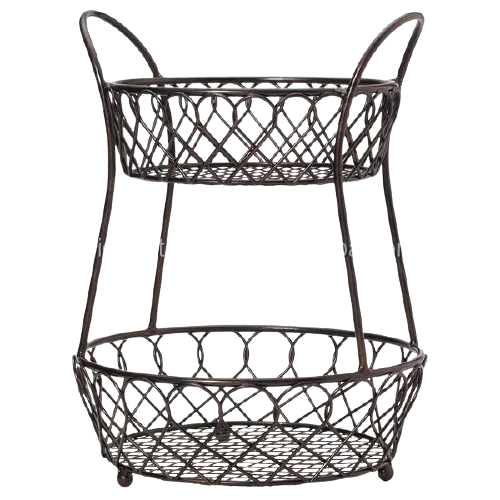  Фруктов 2 уровня Стенд проволочная корзина для хранения высокое качество индивидуальный дизайн лучшее металлические антикварные черный отделка обеденный стол посуда корзины