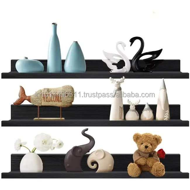 24 Inch Black Wall Mounted Floating Shelves Set of 3, Picture Shelving Ledge for Kitchen, Living Room, Bedroom, Office