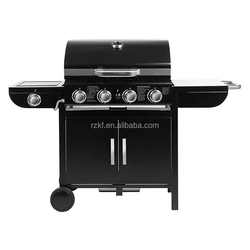 25 Inch Outdoor Trolley Square Metal German Barbecue Gas Bbq Grill 4+1 Main Burners Bbq Gas Grills