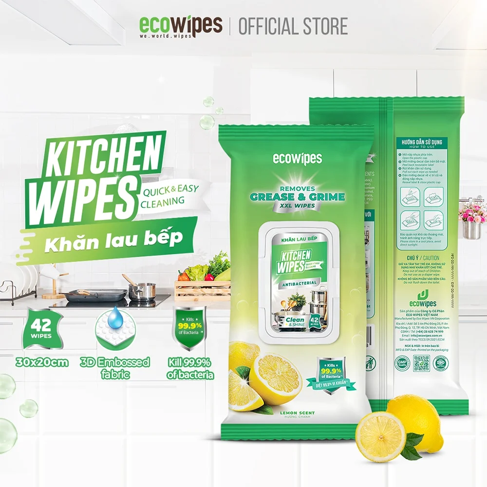Quality Non-Woven Spunlace Wet Wipes 99% Bacteria Cleaning for Kitchen Oil and Cooking Stains for Adults