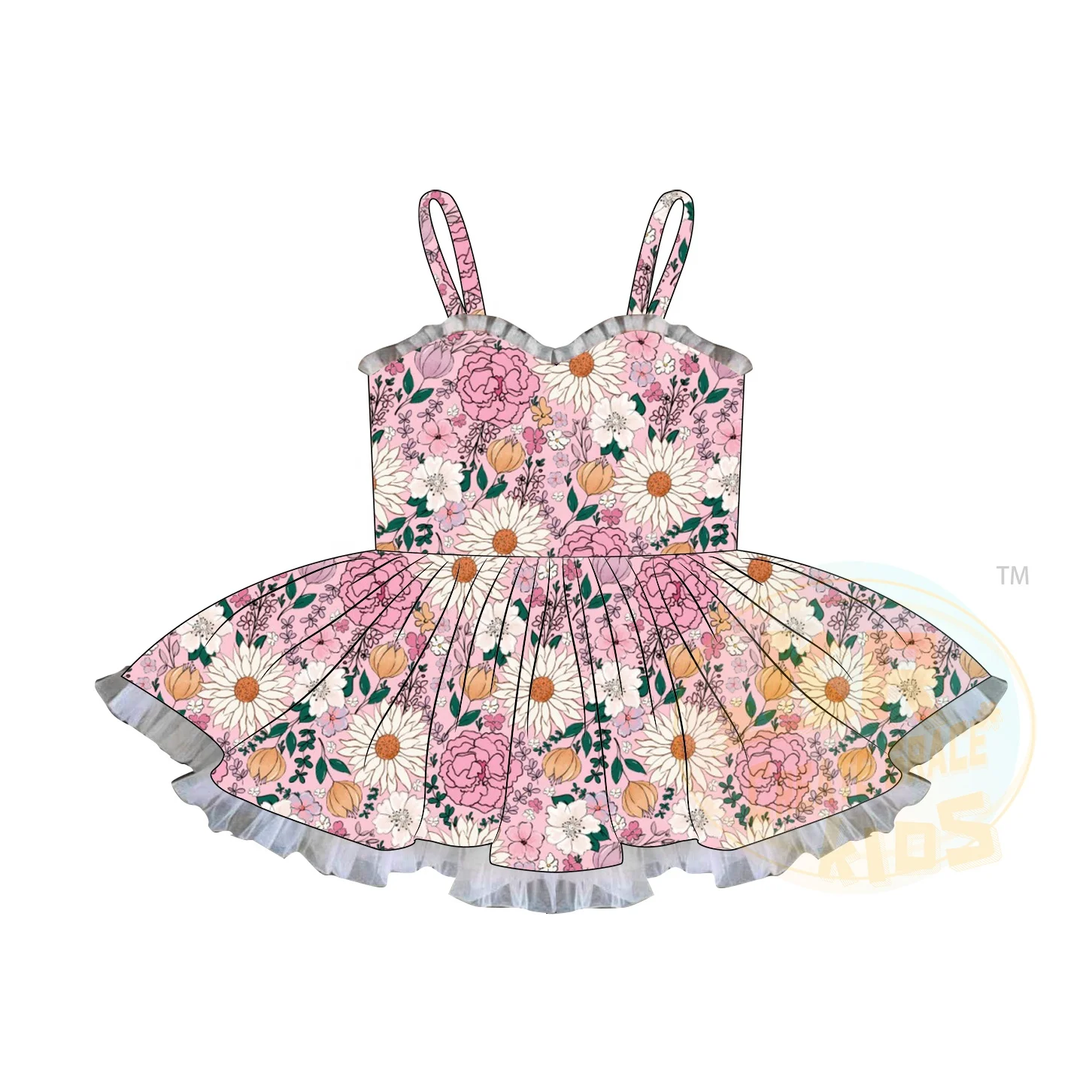 2024Hot Trendy Children Summer Clothing Boutique Print Cartoon Yarn Suspender Skirt Frock Cute Girls Flower Floral Slip Dresses