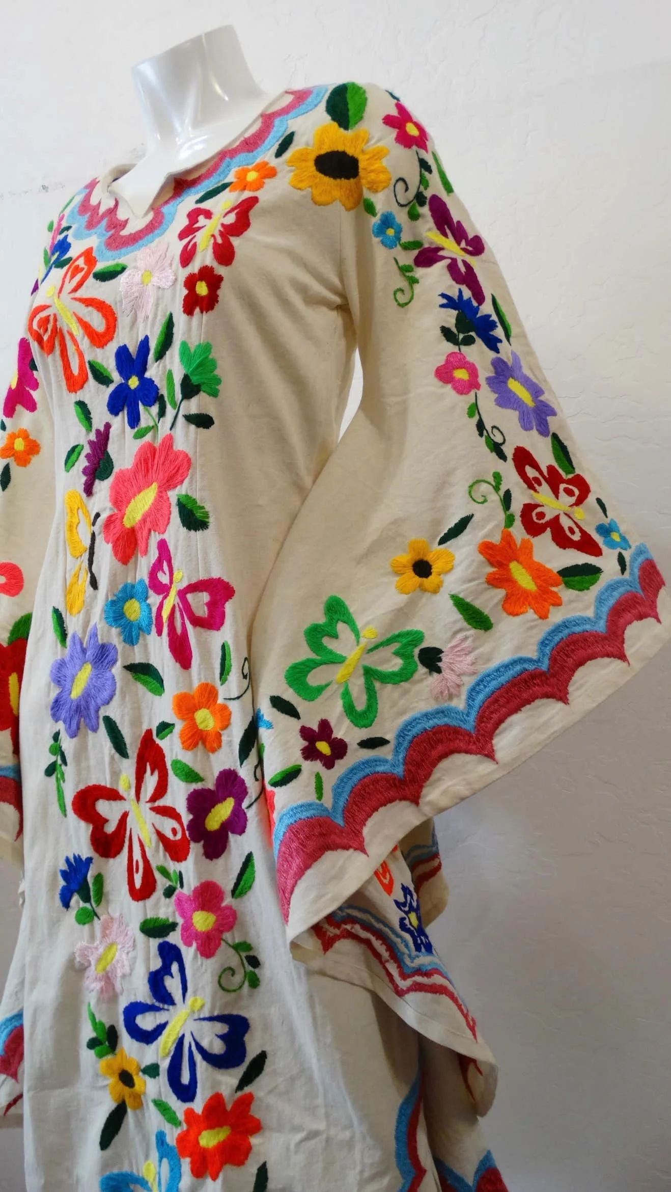 Мексиканский стиль ручная работа вышитые рукава-бабочки кафтан свадебный фестиваль Бохо 100% хлопок макси платье