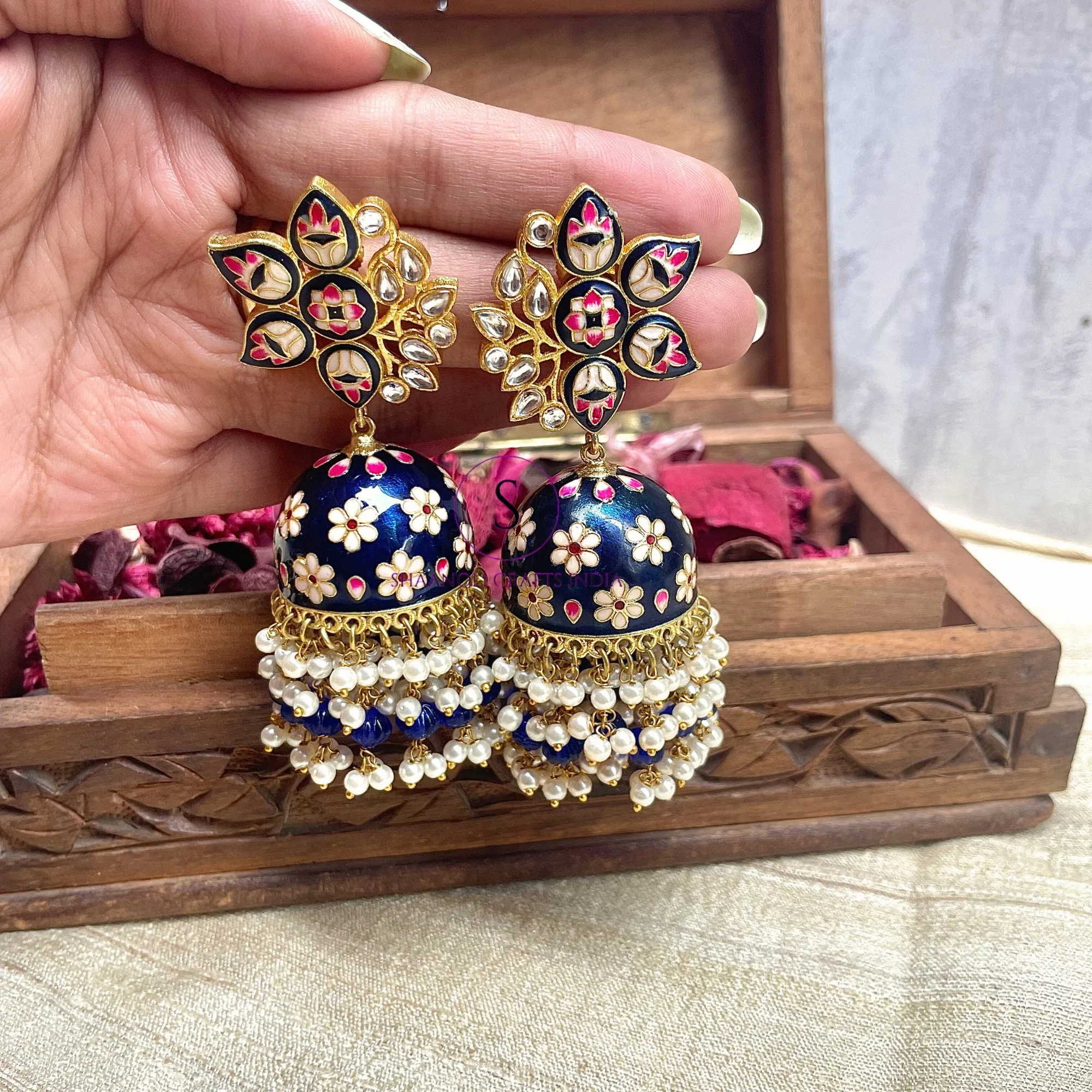 Wholesale Hand Crafted Meeenkari Jhumka Earrings For Wedding Favour Jewelry Rajasthani Meenakari Floral Jhumki