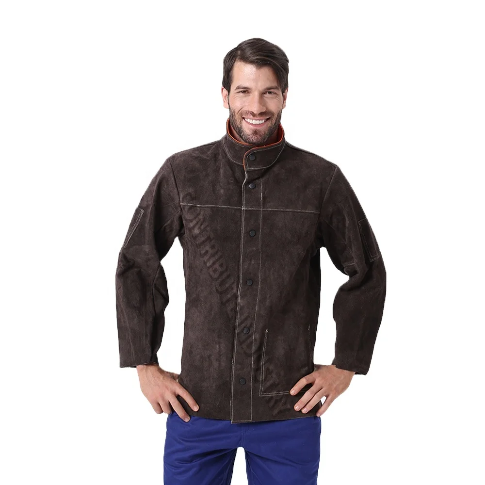 Manufacturer supplies protective durable cowhide and FR cotton welding jacket