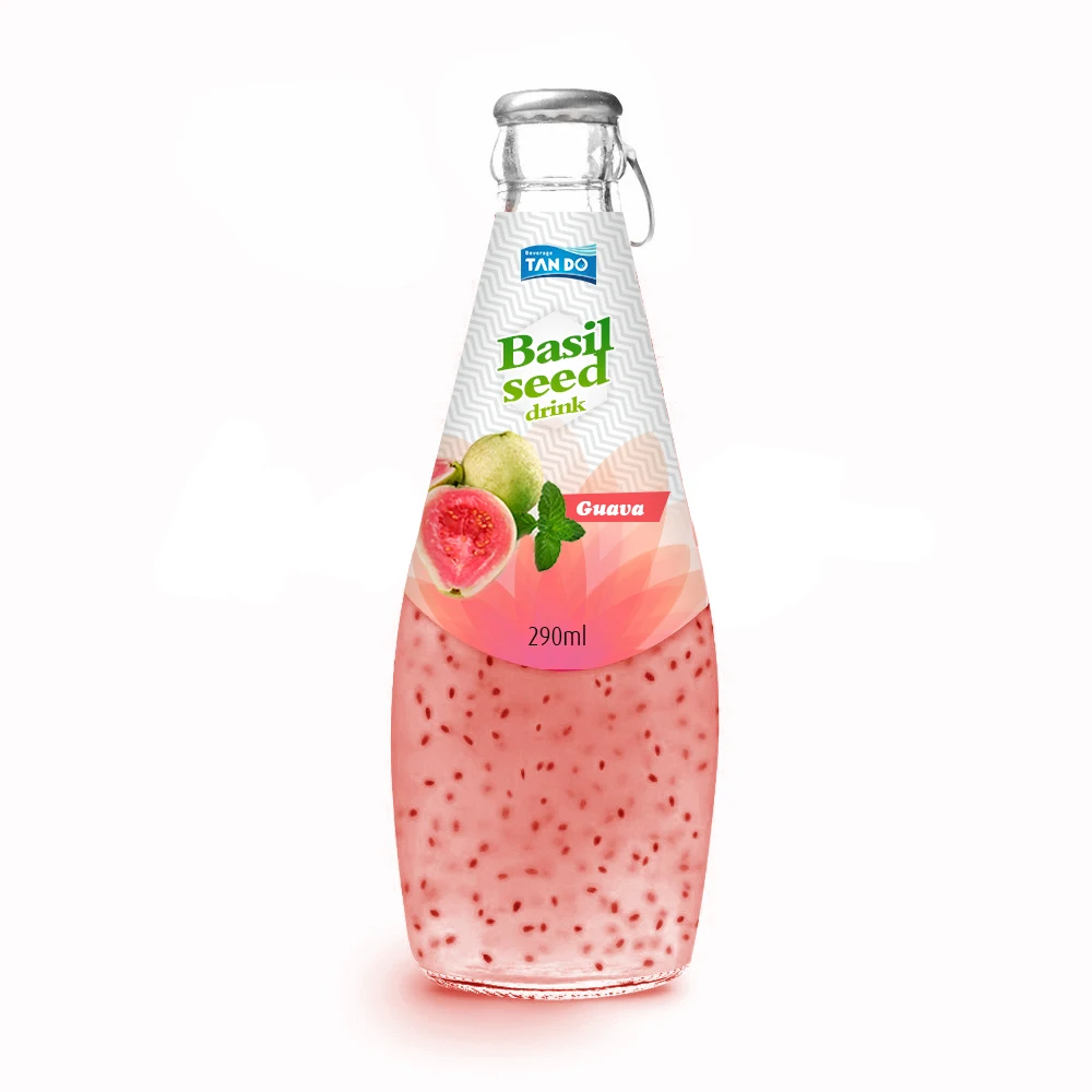 Basil Seed Drink Bottle with Guava Juice 290ml glass bottle Thailand Beverages Free sample Free Private Label