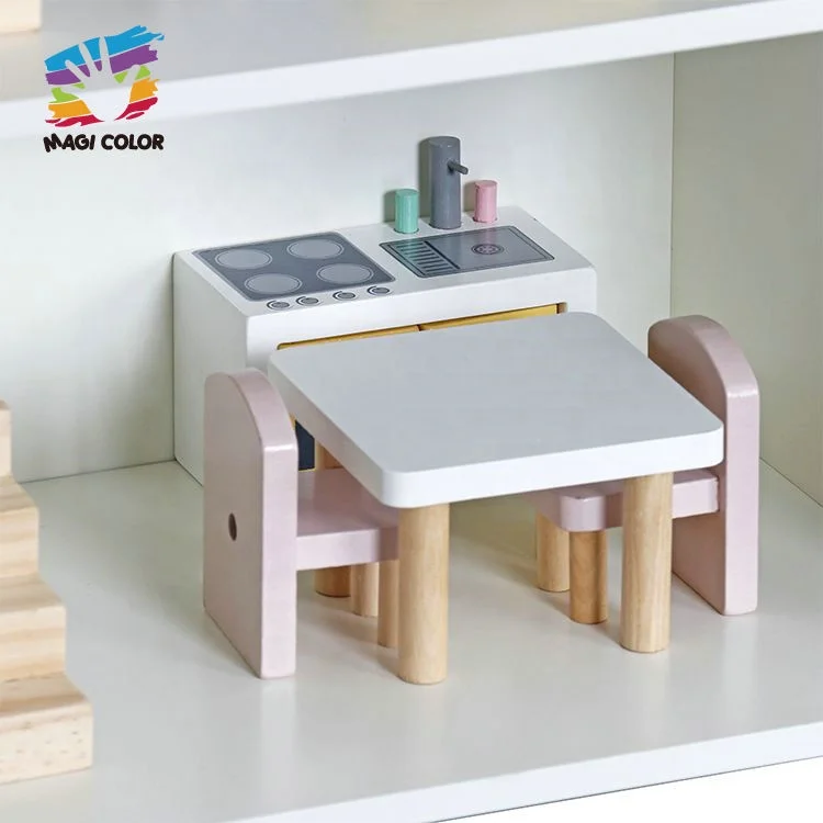 Hot Selling Kids Miniature Modern Wooden Dollhouse With Furnitures W06A535