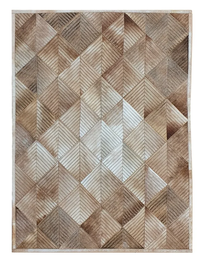 Laser Etched Skin Color Real Fur Leather Cowhide Rug Hair-on Hide Laser Engraved Rug For Indoor and Out Door Decorations