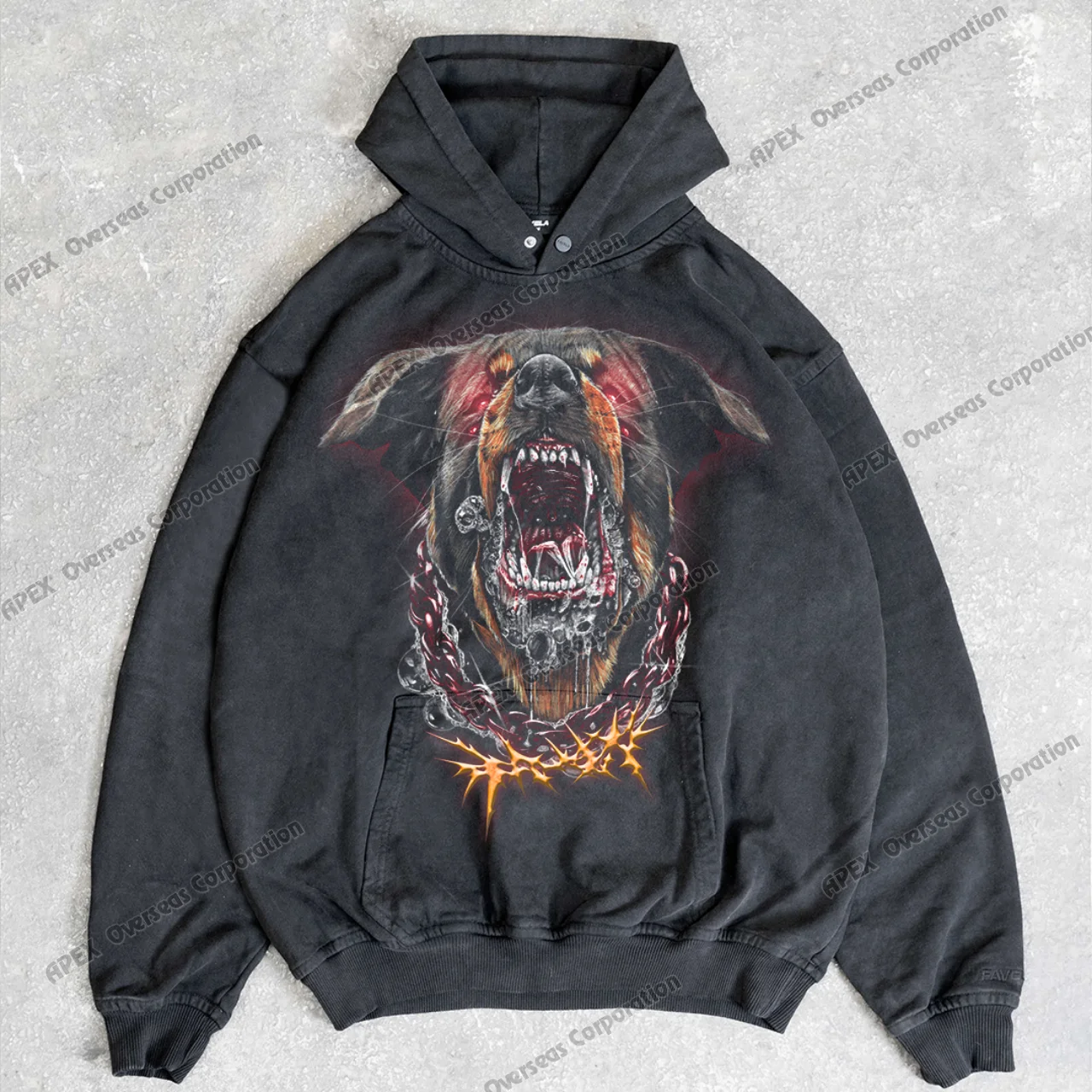 Cotton Acid Washed Hoodies 100% Cotton Acid Washed Front Printing Pullover Sweatshirt Hoodies Winter Warm Clothing