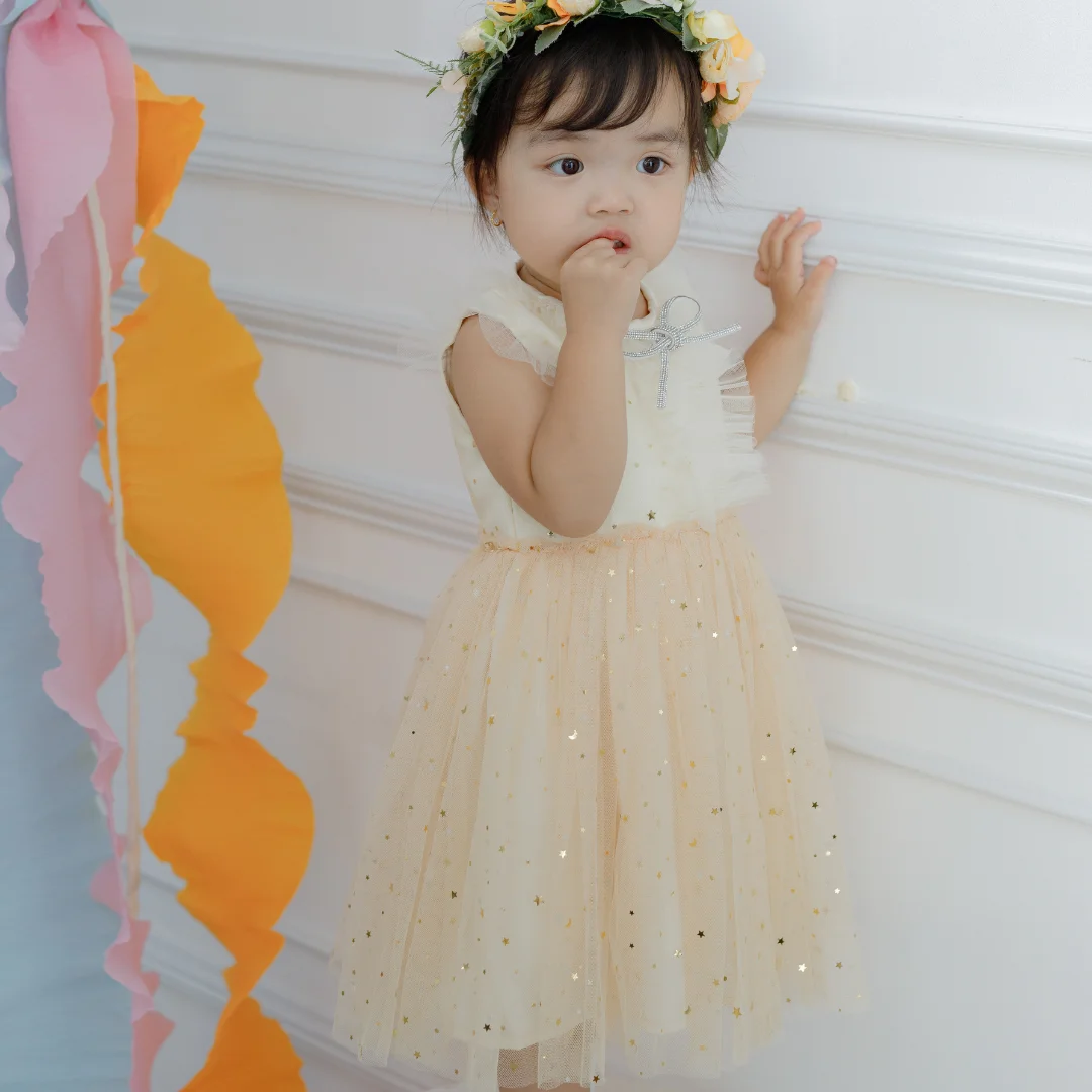 Flower Baby Girl Dresses Fancy Twinkle Sequin Crystal Evening Gown Birthday Party Low MOQ Fast Delivery Star And Knot-Milae