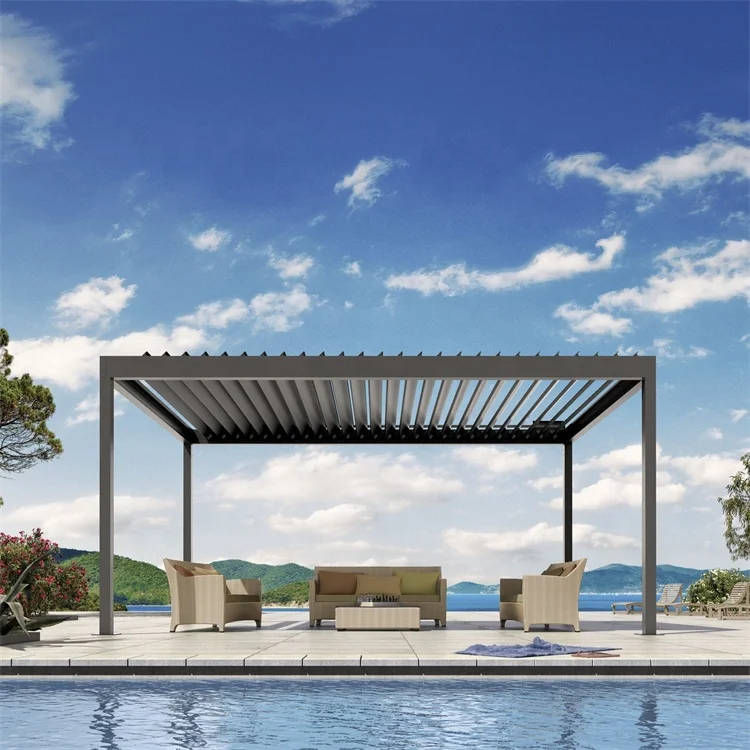 Motorized Garden Gazebo Pergola Aluminum Louver  Waterproof  Pergola Shade Alu Profile Bio Climatic Pergola