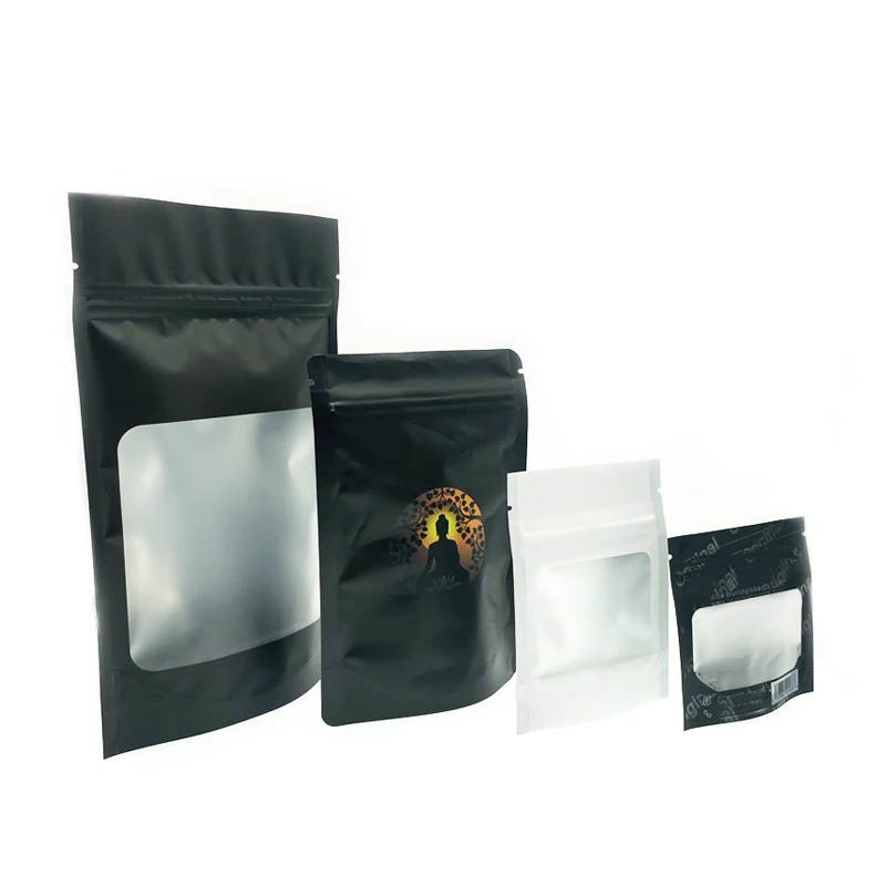 Custom Stand Up Clear Front Zipper Lock Resealable Aluminum Mylar Foil Plastic Packaging Bag for Zip Heat Seal Package Lock with