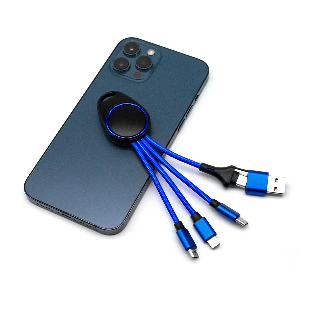 Corporate Gift Logo Keychain LED Light Up 5 in 1 Multi Charging Charger Cable Cord Keyring 3 in 1 LED All-In-One Charging Cable