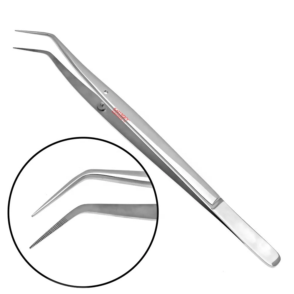 Factory Wholesale 100% Rust Free  Stainless Steel Dental Tweezers Forceps Angled Perry Dressing Pliers 5 Surgical Forceps